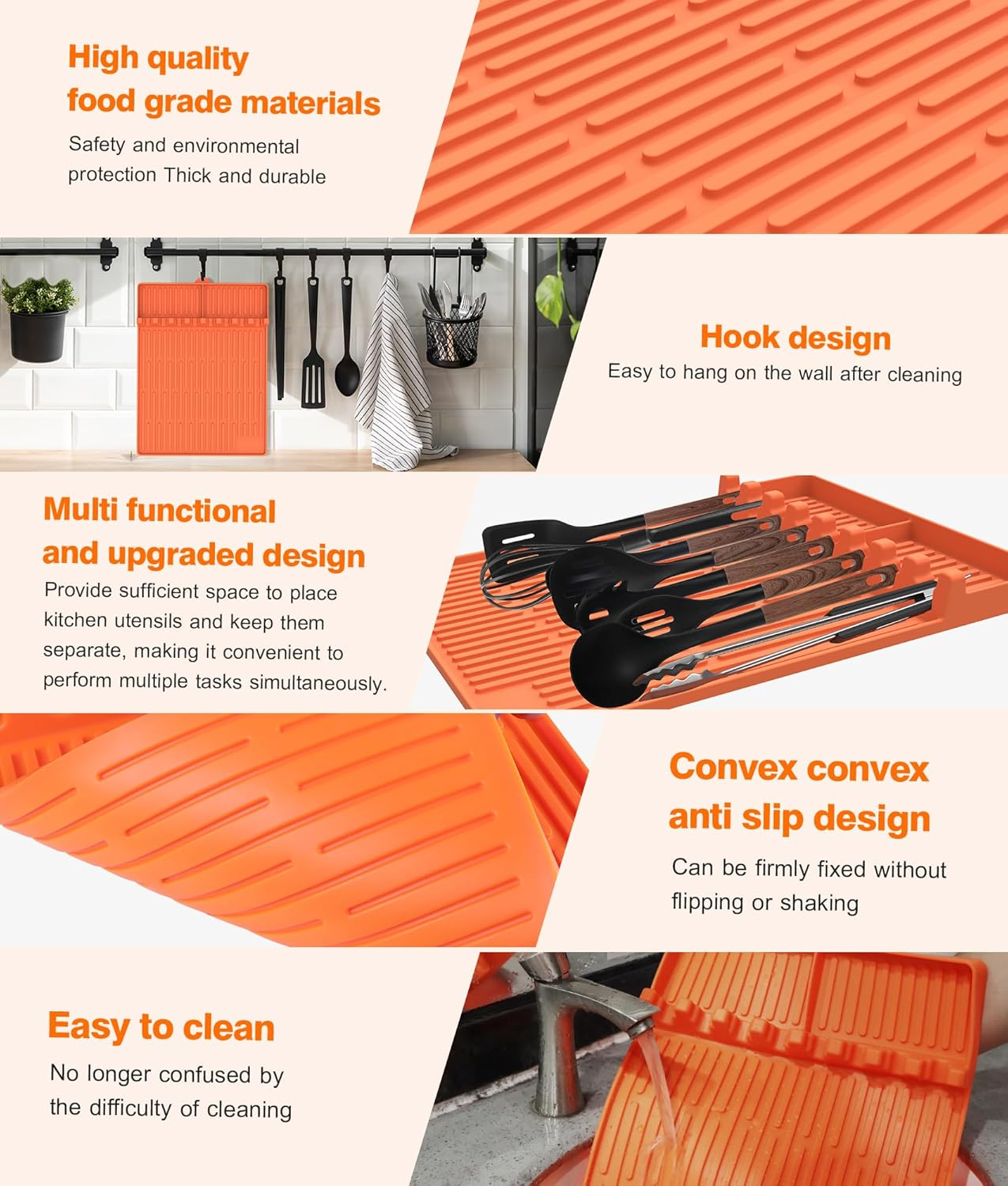 Silicone Griddle Tools Mat for Blackstone - Large Silicone Spatula Mat with Drip Pad - Griddle Mats BBQ Grill Accessories - Side Shelf Mats Grill Pad for Blackstone Griddles Accessories (Orange) image number 4