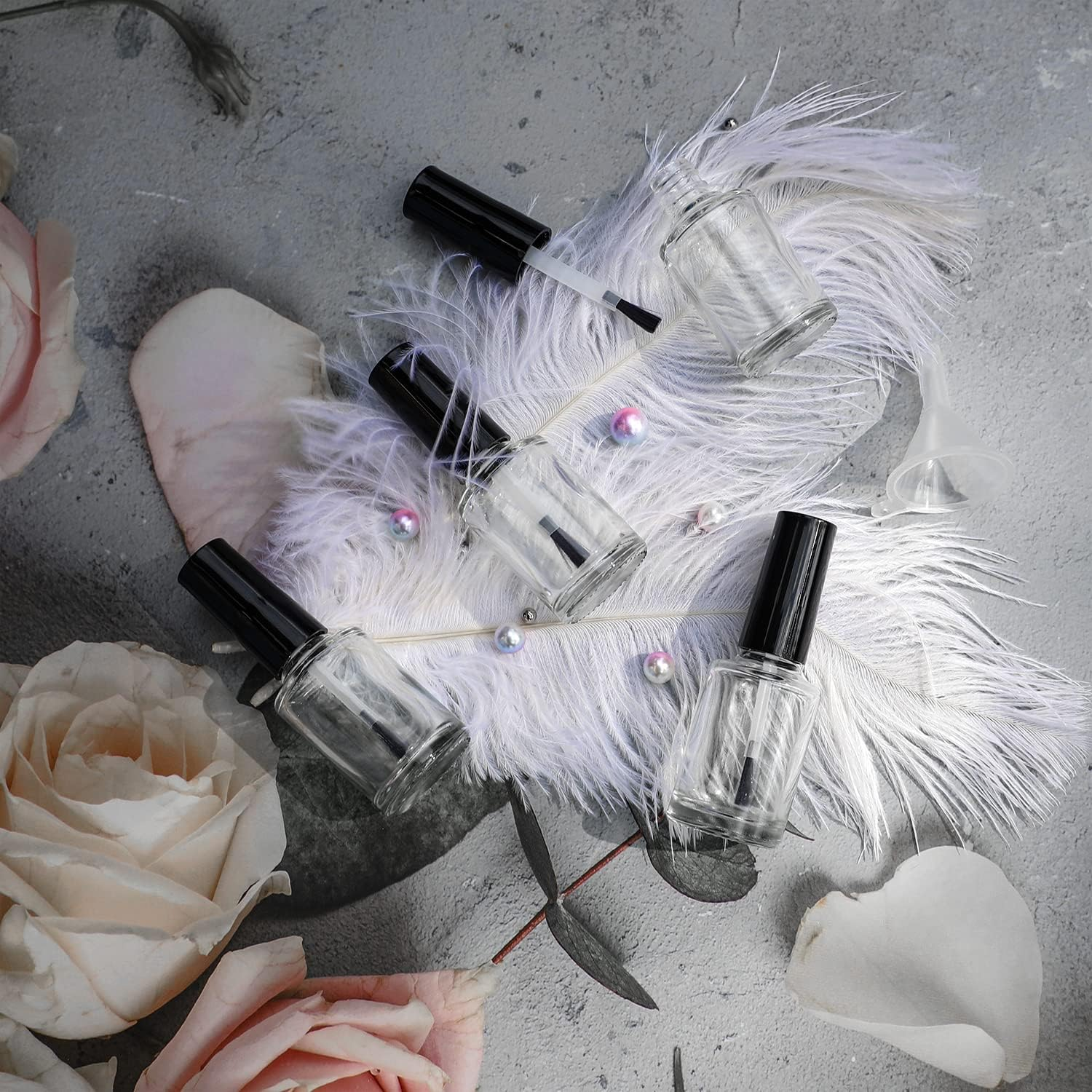 Agidea Empty Nail Polish Bottles with Brush Cap, 15Ml Empty Glass Refillable Nail Polish Bottles with Mixing Agitator Balls & Funnels, Pack of 6 image number 1