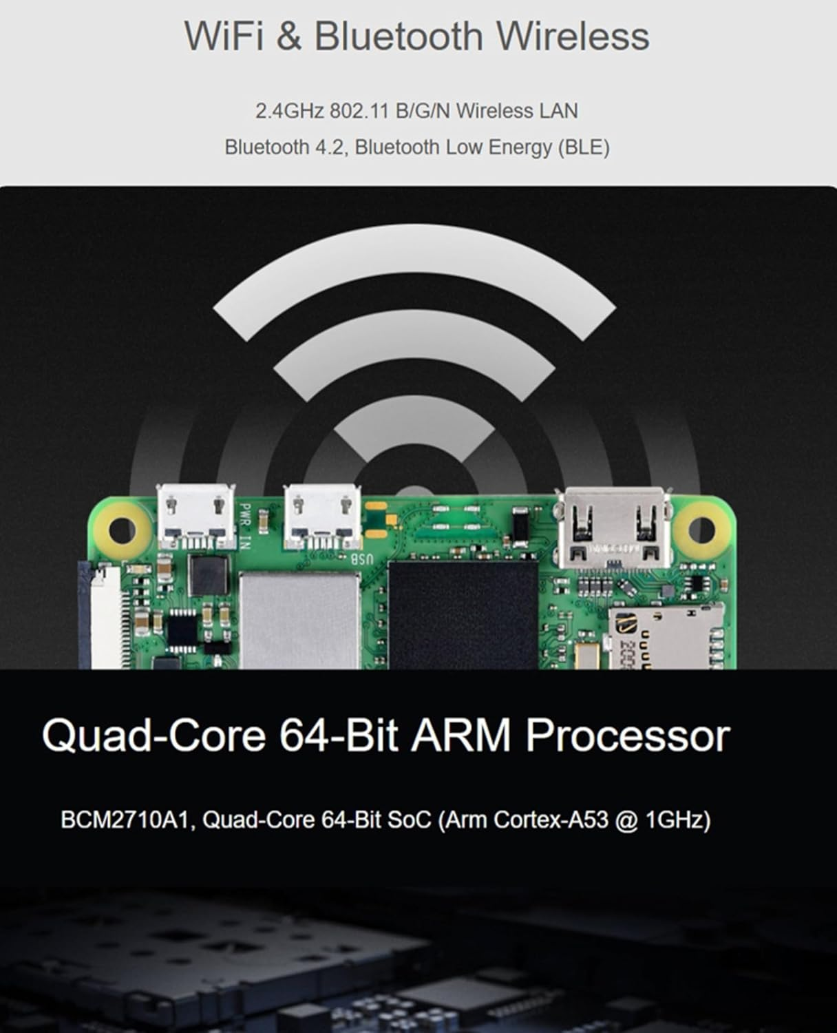 Pi Zero 2 Wh-Pi Zero 2 W with Color Pre Soldered Header, 1Ghz Quad-Core Arm Cortex-A53 CPU, W-F-I & Blue-Too-Th 4.2 BLE, Five Times Faster image number 4