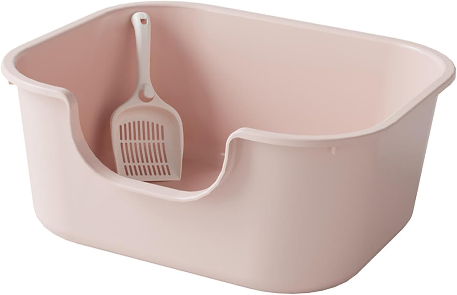 Leefasy Cat Litter Basin Cat Litter Box with High Side Splashproof Kitty Litter Pans Open Top Pet Litter Tray for Small and Large Cats, Pink
