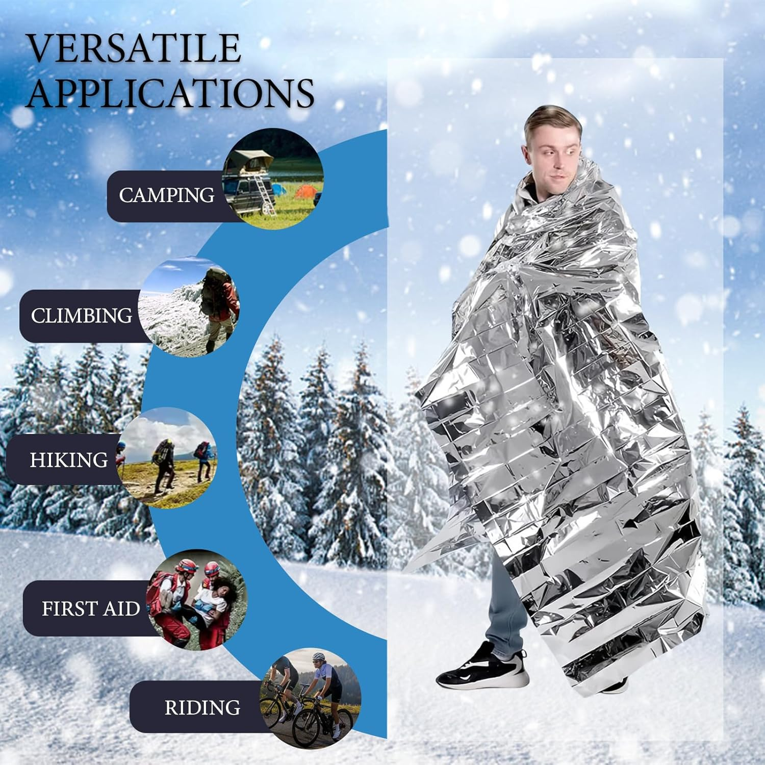 Rescue Blankets, Emergency Blanket, Emergency Thermal Blankets, Survival Reflectivethermal First Aid Foil Blanket for Camping and Emergency Ideal for Outdoors, Survival, Hiking, First Aid (6) image number 6