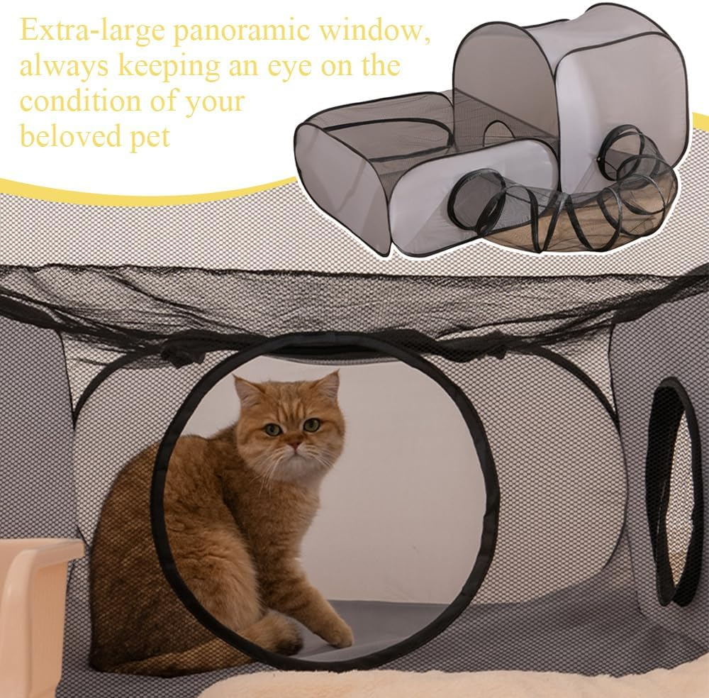 Pet Playpen,Cat Playpen,Cat Enclosure Tent,With Surround Tunnel,For Small Animals,Portable Tent,With Breathable Soft Sides,Outdoor or Indoor,Easy to Store (Grey) image number 1