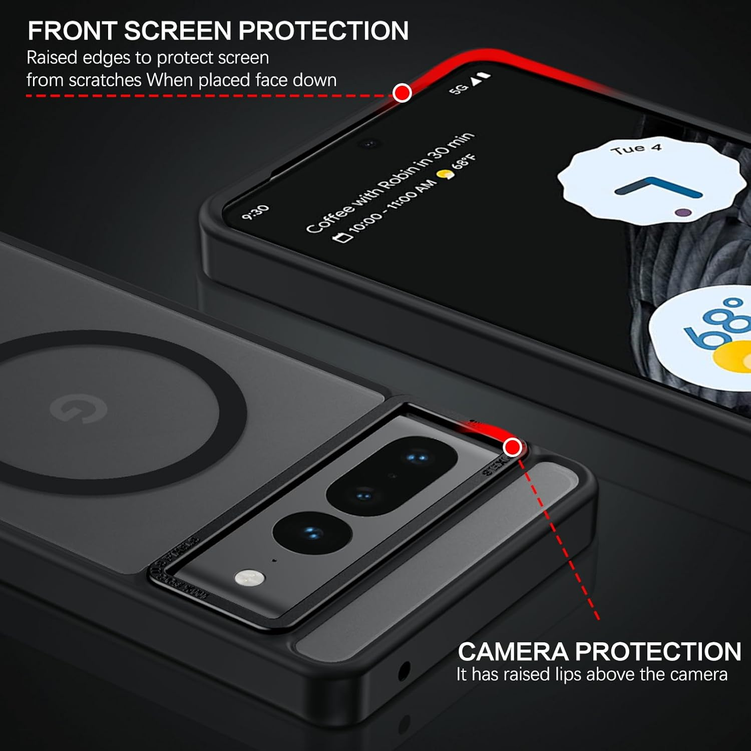 BENTOBEN Google Pixel 7 Pro Case [Magsafe Compatible] Translucent Matte Slim Thin Shockproof Protective Phone Case for Google Pixel 7 Pro 6.7" 2022, Black image number 5