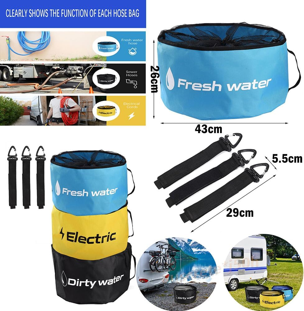 3PCS Hose Bag Caravan Camping RV Cable Organizer Water Hose Electrical Cords Storage image number 1
