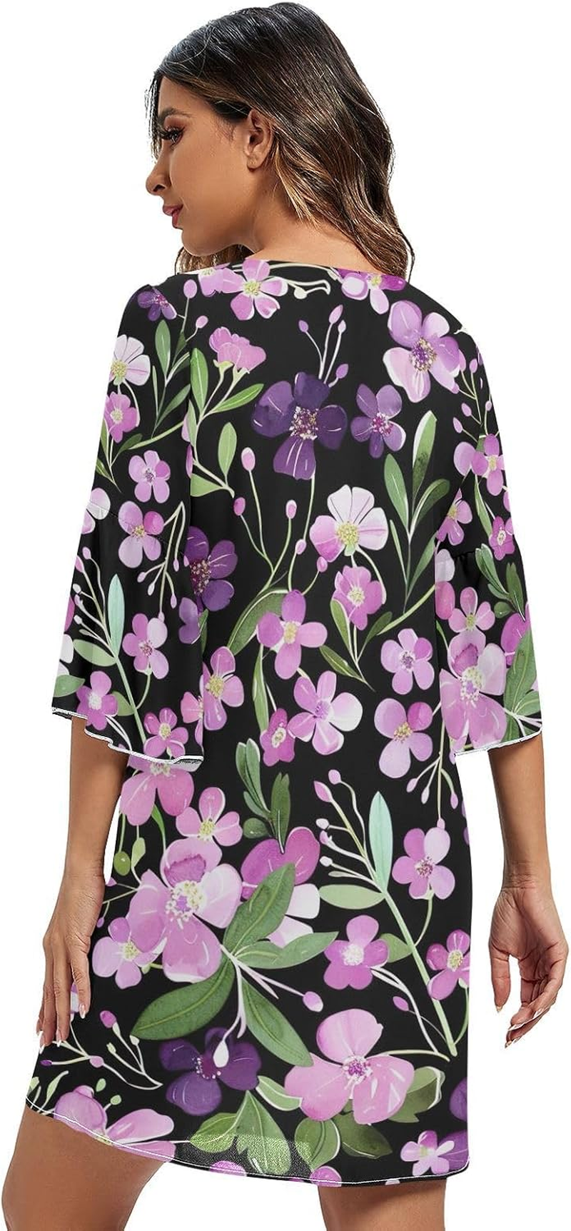 Floral Purple V Neck Dress Printed Line Maternity Dress S-XXL