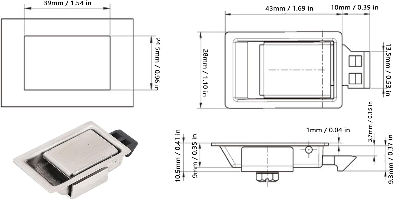 Jectse Stainless Steel Tool Box Latch, Flush Mount Toolbox Handle Latch Fit Paddle Handle Latch, for Caravan Truck Camp Motorhome, Pack of 2