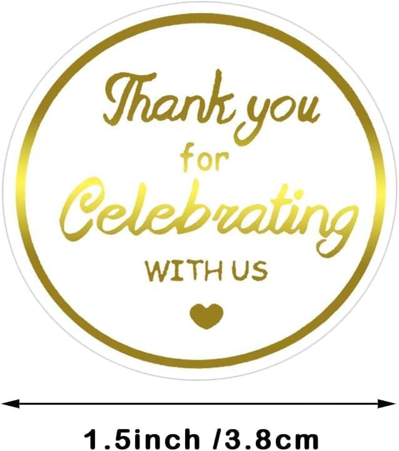 Gold Foil Thank You Stickers - 500 Pcs Waterproof Custom Wedding Stickers, round Labels for Gifts, Clear Decorative Stickers for Parties, High-Quality Peel-Off Sealing Stickers（ 1.5 Inch） - Geiwogwc image number 2