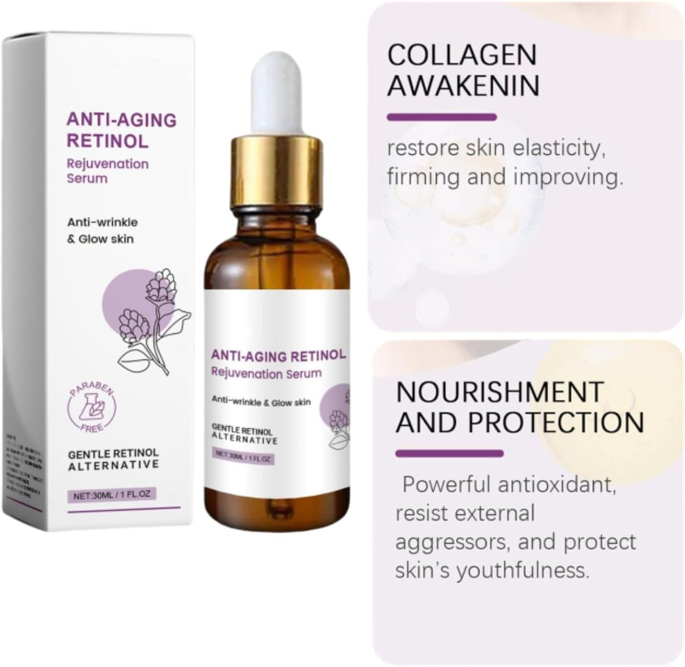 New Collagen Retinol Rejuvenation Serum, Bakuchiol Retinol Serum, Anti-Aging Retinol Rejuvenation Serum, Anti-Wrinkle & Glow Skin Essence(2Pcs) image number 2