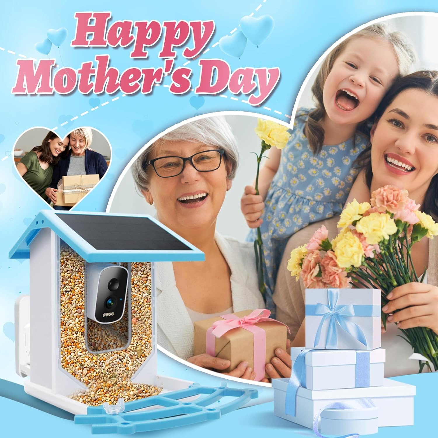 Smart Bird Feeder with Camera, 2.5L 4K HD AI Identification Bird Watching Camera with Solar Powered, Ideal Gift for Mom image number 1