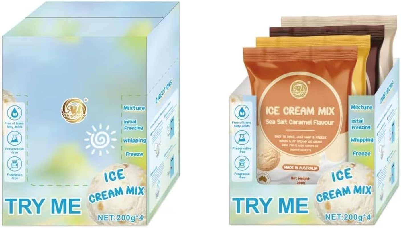 Au Kingcare Homemade Ice Cream Powder 200G*4 Packs &ndash; Makes 4 Litres &ndash; Natural Ingredients, Pure Taste, Easy to Make image number 1