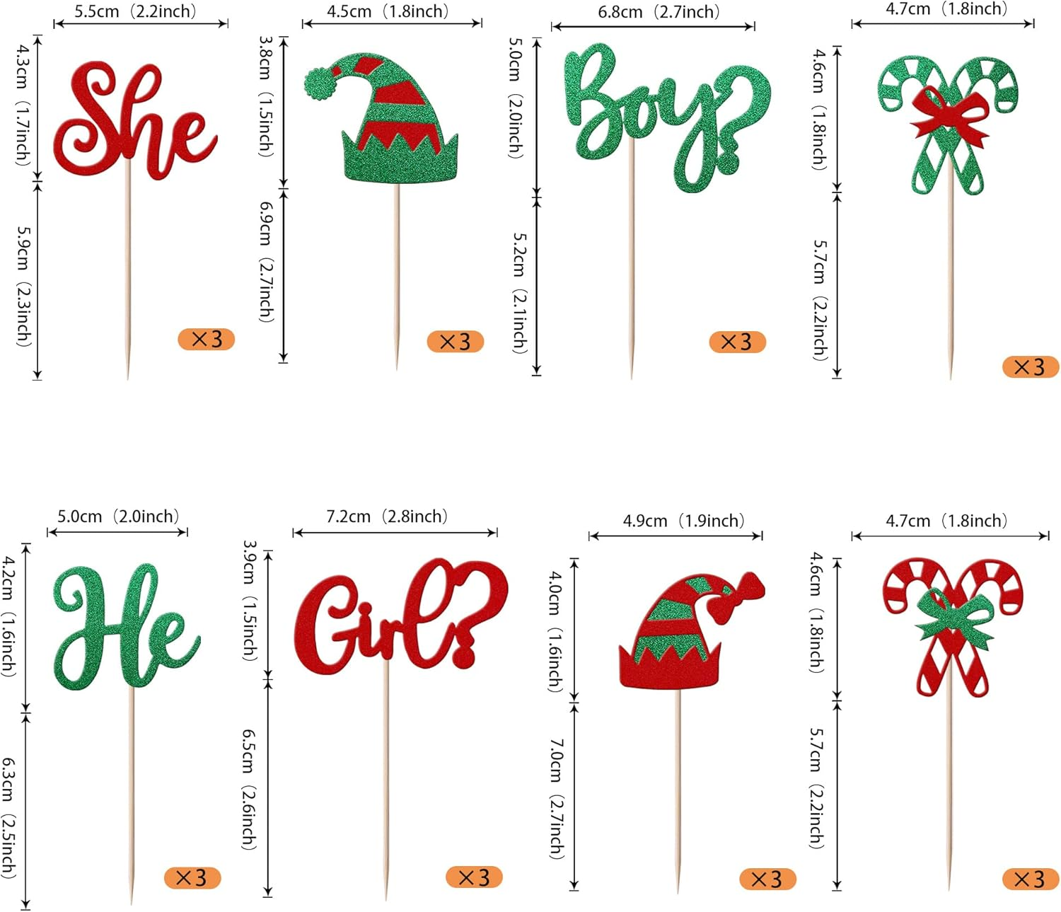 24 Pack Christmas Boy or Girl Cupcake Toppers Glitter He or She Christmas Elf Cupcake Picks for Gender Reveal Theme Baby Shower Birthday Christmas Party Cake Decorations Supplies image number 3
