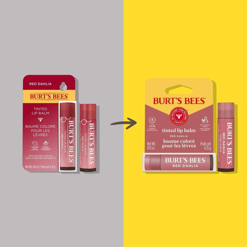Burt'S Bees 100% Natural Origin Tinted Lip Balm, Red Dahlia with Shea Butter & Botanical Waxes, 1 Tube, 4.25G image number 2