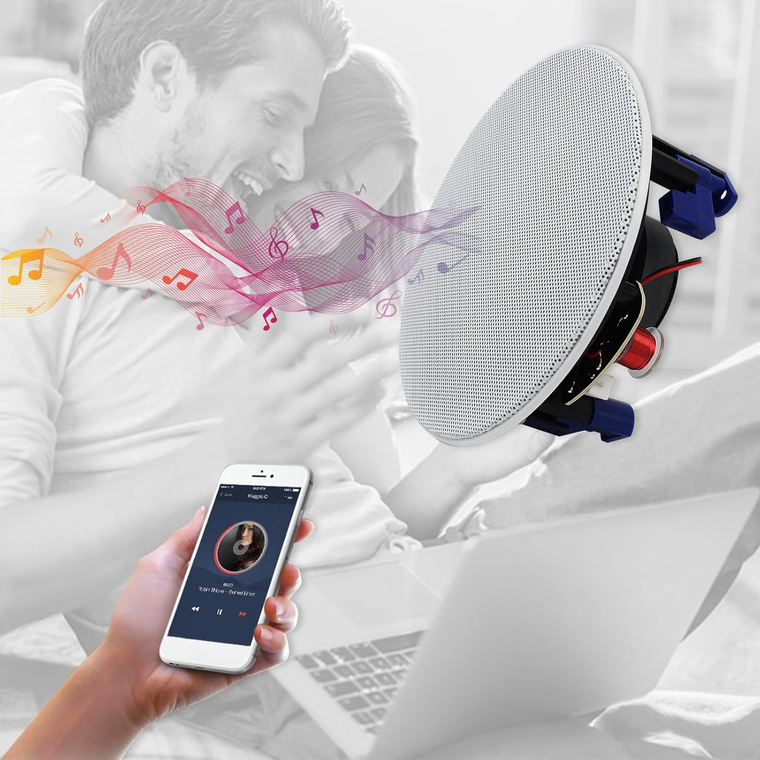 Herdio 4 Inches Flush Mount 2 Way Full Range Stereo in Wall Ceiling Bluetooth Speakers,Perfect for Humid Indoor Outdoor Placement Bath, Kitchen,Bedroom,Covered Porches a Pair image number 6