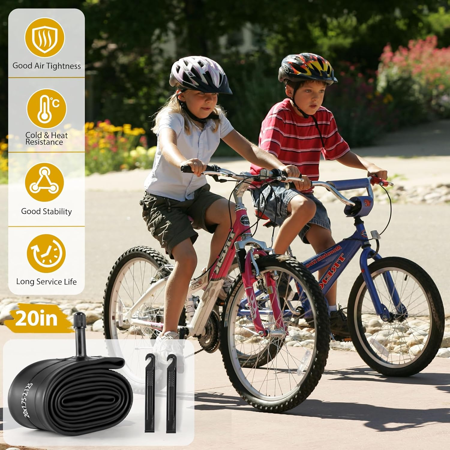 2 Pack 20 Inch Bike Tube Av32Mm Schrader Valve, Bicycle Tube with 2 Tire Levers Fit 20 X 1.75/1.9/1.95/2.0/2.1/2.125, Butyl Rubber Inner Tube for Kids/Mountain/Mtb Bike image number 2