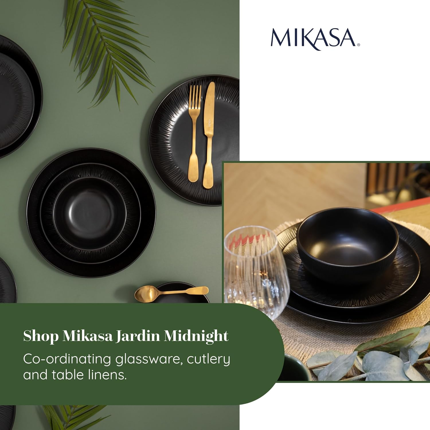 Mikasa Jardin Midnight Stoneware Dinner Set, Black (12 Pieces) image number 4