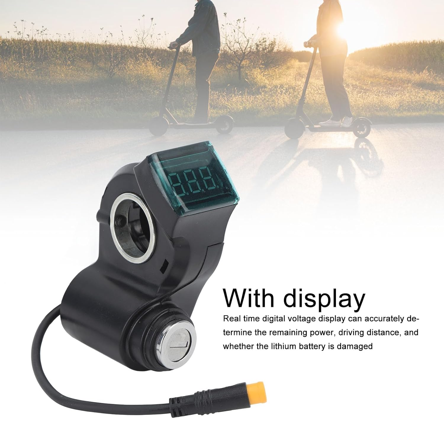 Electric Scooter Handlebar Switch Lock,10 Inch ABS 3 Pin Electric Scooter Key Switch Lock with Digital Battery Power Display,For Secure And image number 3
