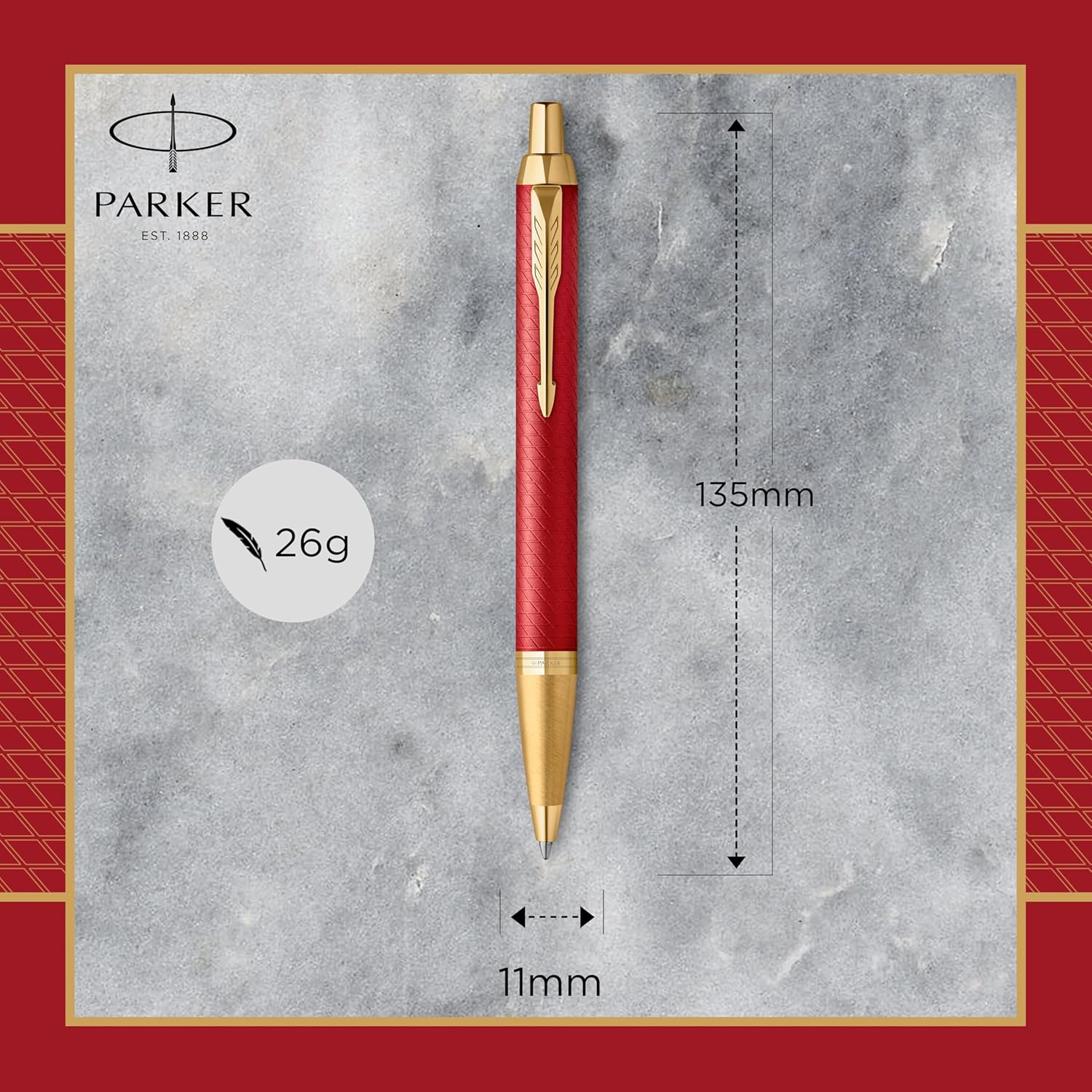 PARKER IM PREMIUM Ball Point Pen, Red with Gold Trim, Blue Ink, Gift Box Included image number 6