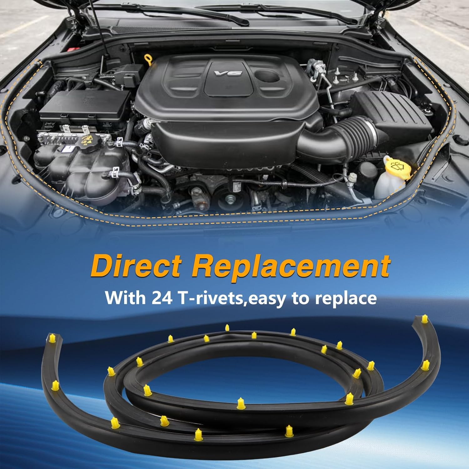 Hood Seal Strip Compatible with 2011-2021 Jeep Grand Cherokee 2011-2025 Dodge Durango, Front Seal with Rivets Replace# 68070493AA image number 1