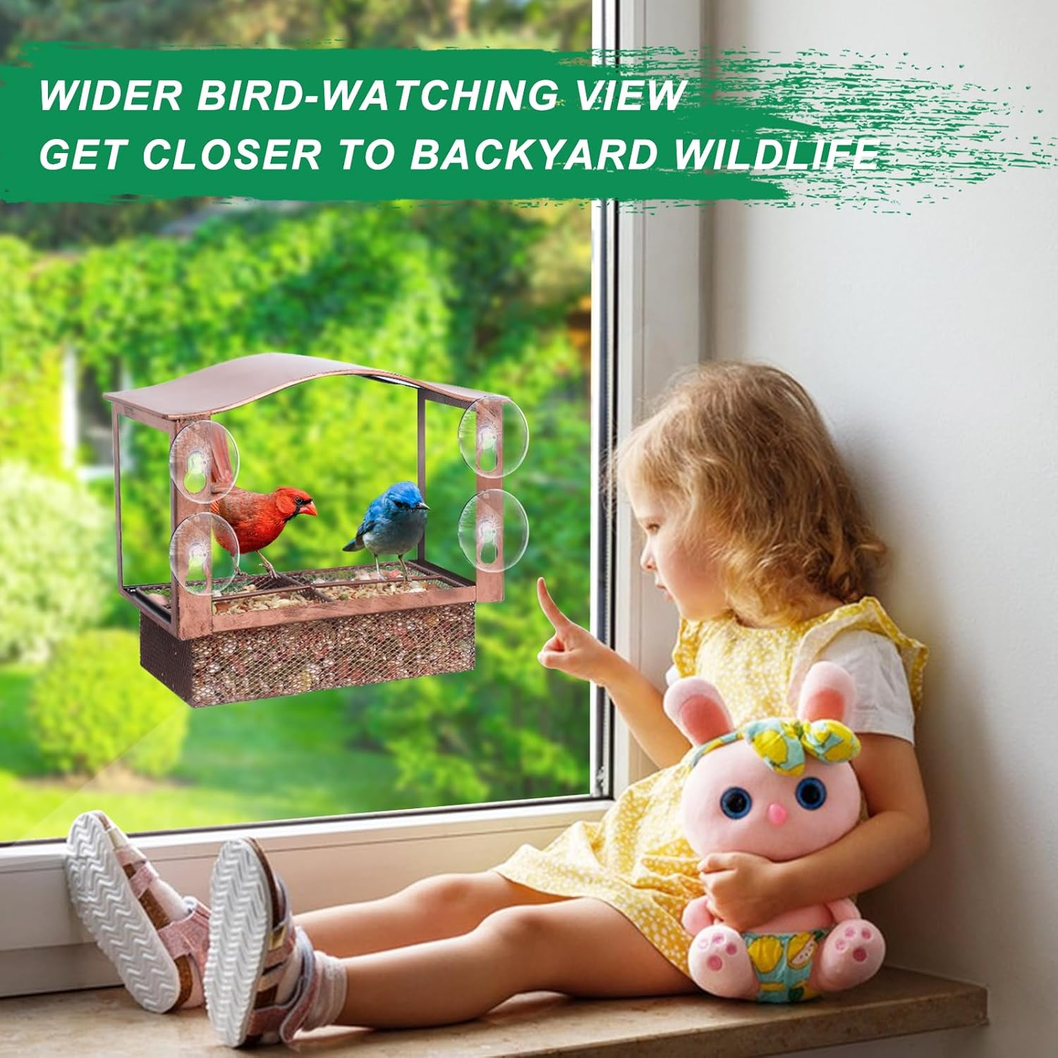 Lilyang Metal Window Bird Feeder, Window Bird Feeders for outside with Strong Suction Cup, Wild Bird Watching Gift with Superb Bird-Watching View