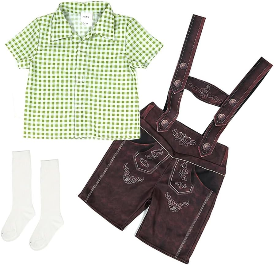IBTOM CASTLE Toddler Boys Oktoberfest Costume Lederhosen Shorts German Bavarian Halloween Beer Festival Dress up Outfit Set image number 6