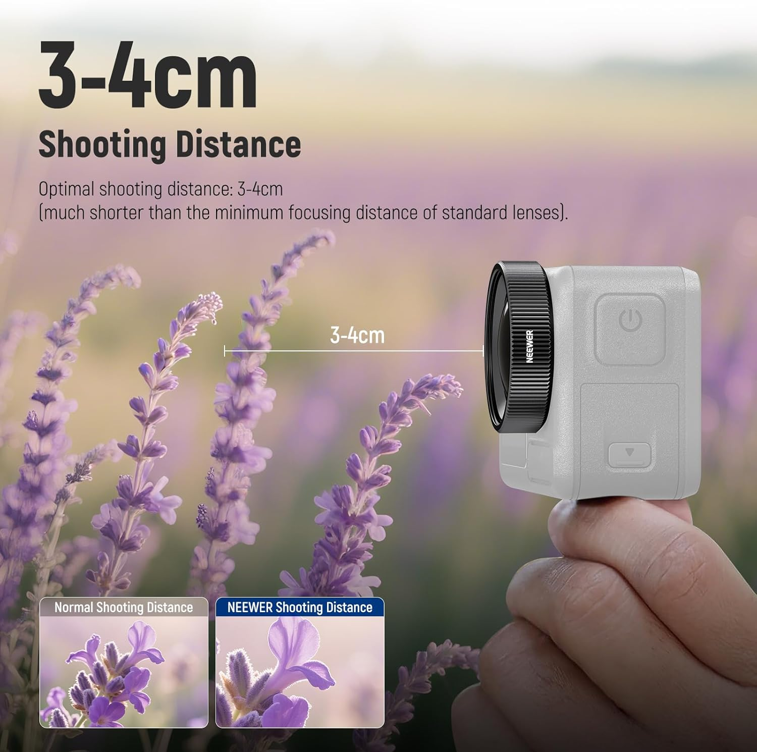 NEEWER Macro Lens Compatible with DJI Osmo Action 5 Pro/4 Action Camera, 2X Magnification, 2 Elements in 1 Group, 3-4Cm Focal Distance, Close up Photography Accessory, Not Waterproof, LS-68 image number 4