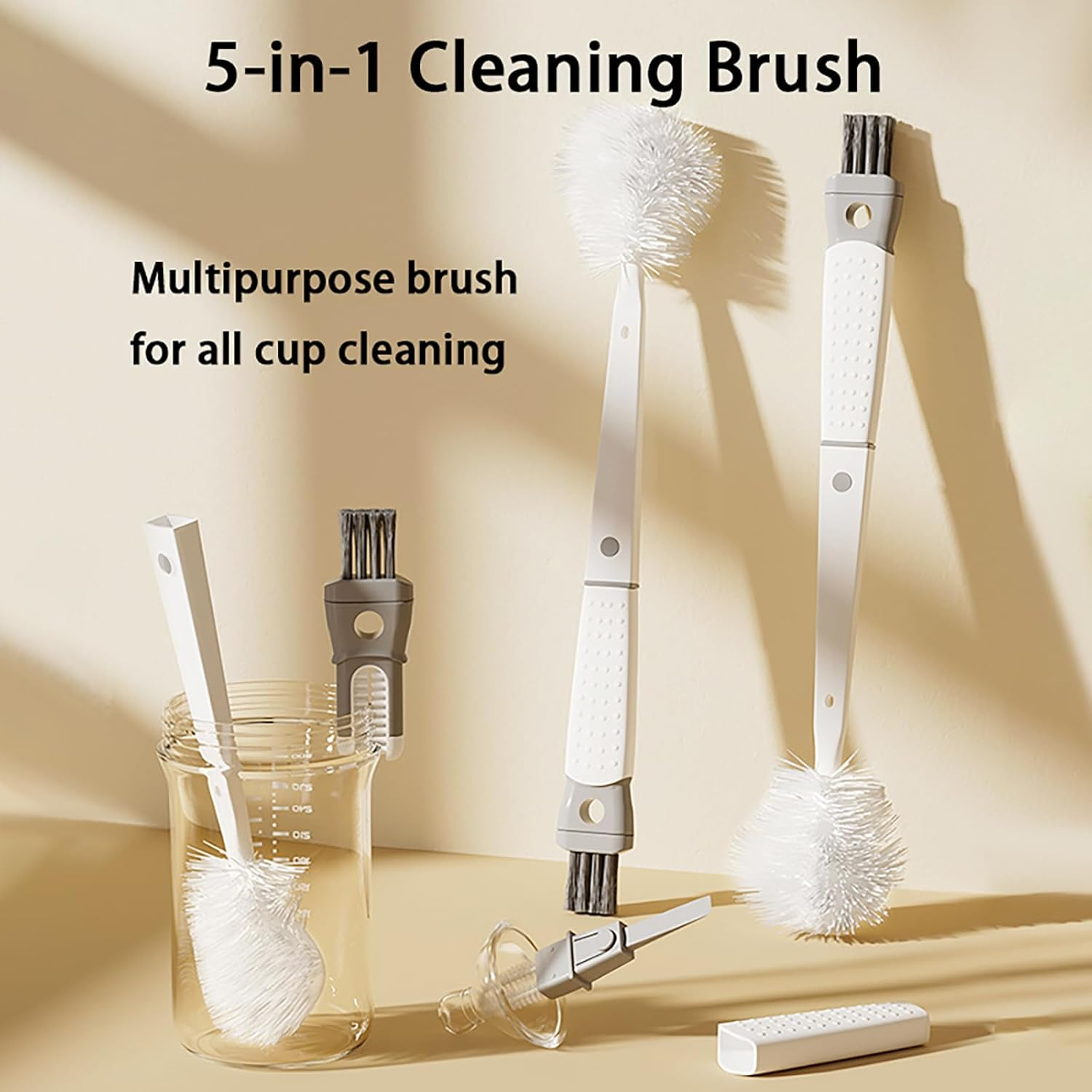 Aofly 5-In-1 Reusable Cleaning Brush & Water Bottle Cleaner & Baby Bottle Brush, Soft Nylon Bristles, Food-Grade Silicone Bottle Brush, Portable Design (White) image number 5