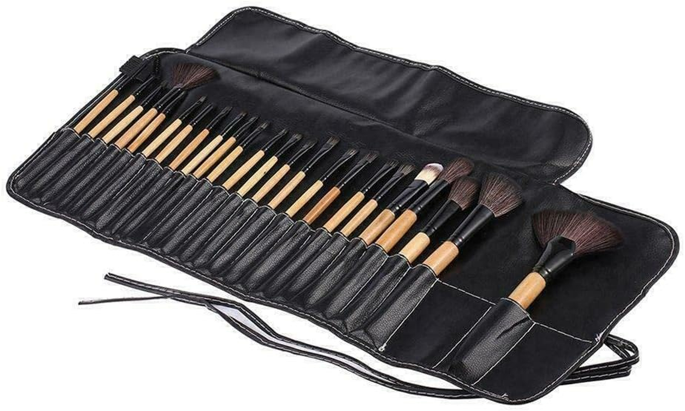 24 Pcs Professional Makeup Brush Kit Set Cosmetic Make up Beauty Brushes Bag - with Soft Synthetic Bristles, Wooden Handles, and PU Storage Bag - Perfect Beauty Tool Kit for All Cosmetic Needs - Wood image number 4