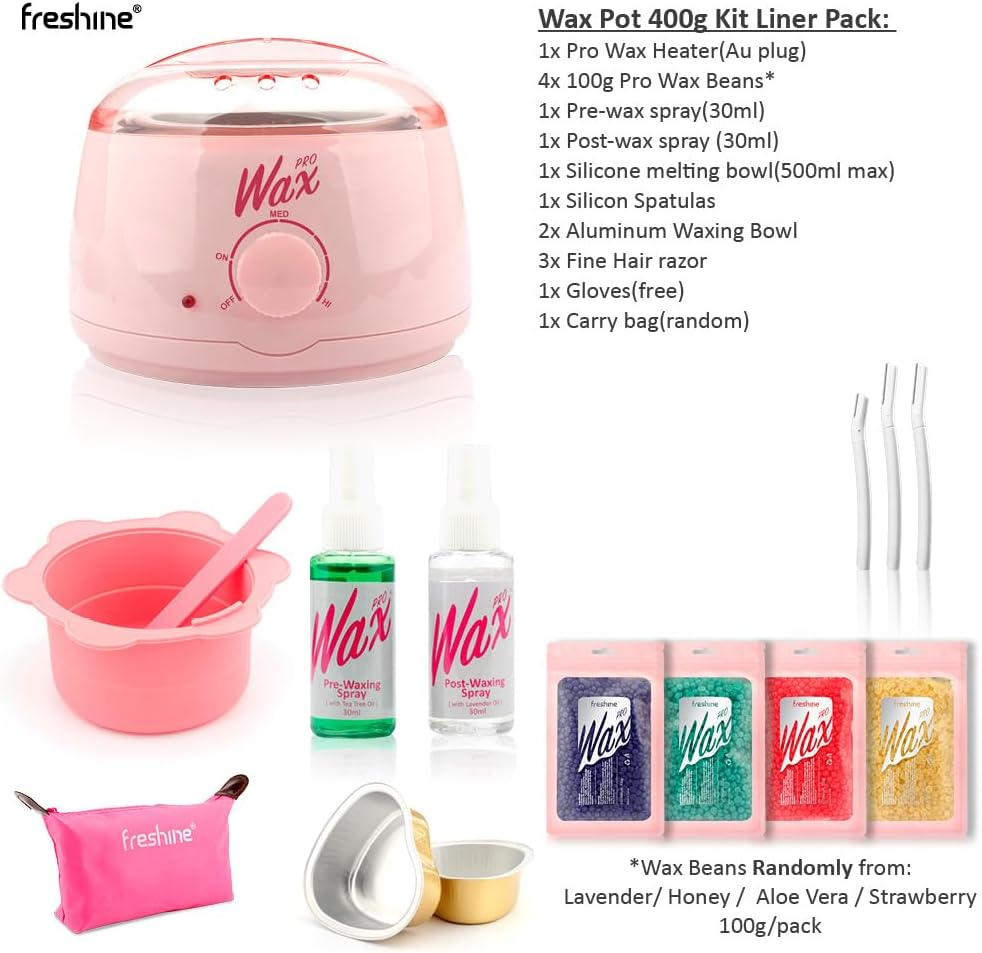 Freshine Pro Wax Pot Kit Wax Heater, Easy Waxing Kit, Hard Wax Beads Warmer with Silicone Liner, Paperless Hair Removal Depilatory for Eyebrow, Face, Body, and Leg Waxing for Home or Salon Use Pink (400G Liner Kit) image number 2
