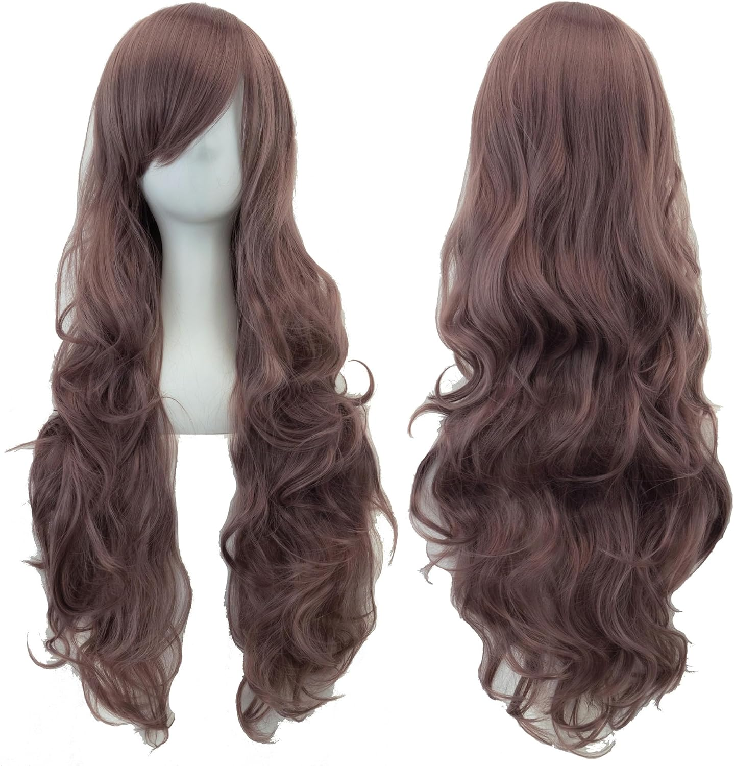 IMISSU 80Cm Long Curly Natural Hair Cosplay Wig with Bangs Colorful Halloween Costume Party Wigs for Women (Red)