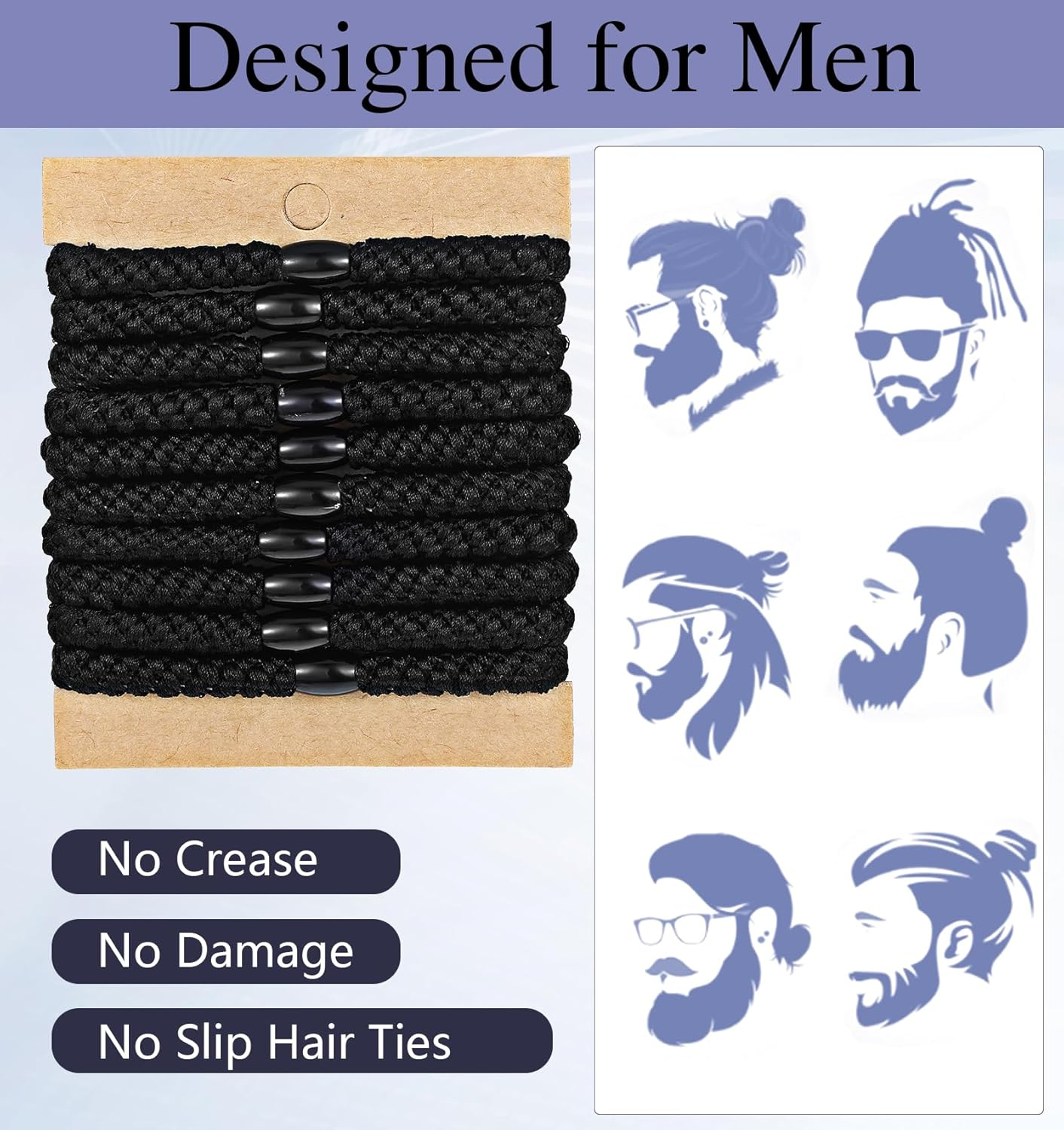 Set of 10 Men'S Hair Bobbles Black Made of Tear-Resistant Nylon with 4-Way Stretch for Strong Elasticity and Non-Slip Hold, Ideal for Everyday Sports and as a Stylish Bracelet image number 6
