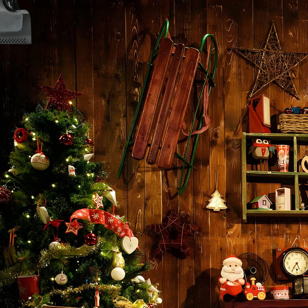 Christmas Santa'S Workshop Photography Backdrop Vintage Rustic Wood House Cottage Gift Xmas Tree Decoration Background Kids Indoor Portrait Photo Studio Photobooth Props 7X5FT CEM251B