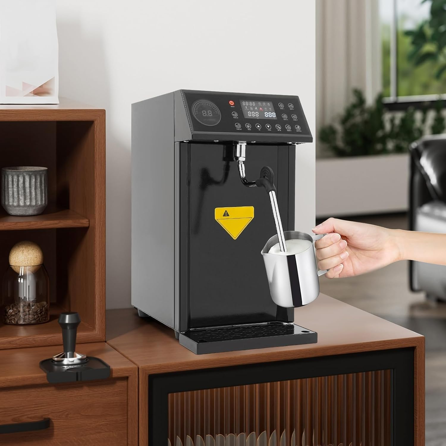 Commercial Steam Milk Frother Machine, Electric Milk Foam Machine with 8L Boiler, Intelligent Steam Boiling Water Frothing Machine, Milk Steamer for Espresso Coffee Tea Shop(Black) image number 2