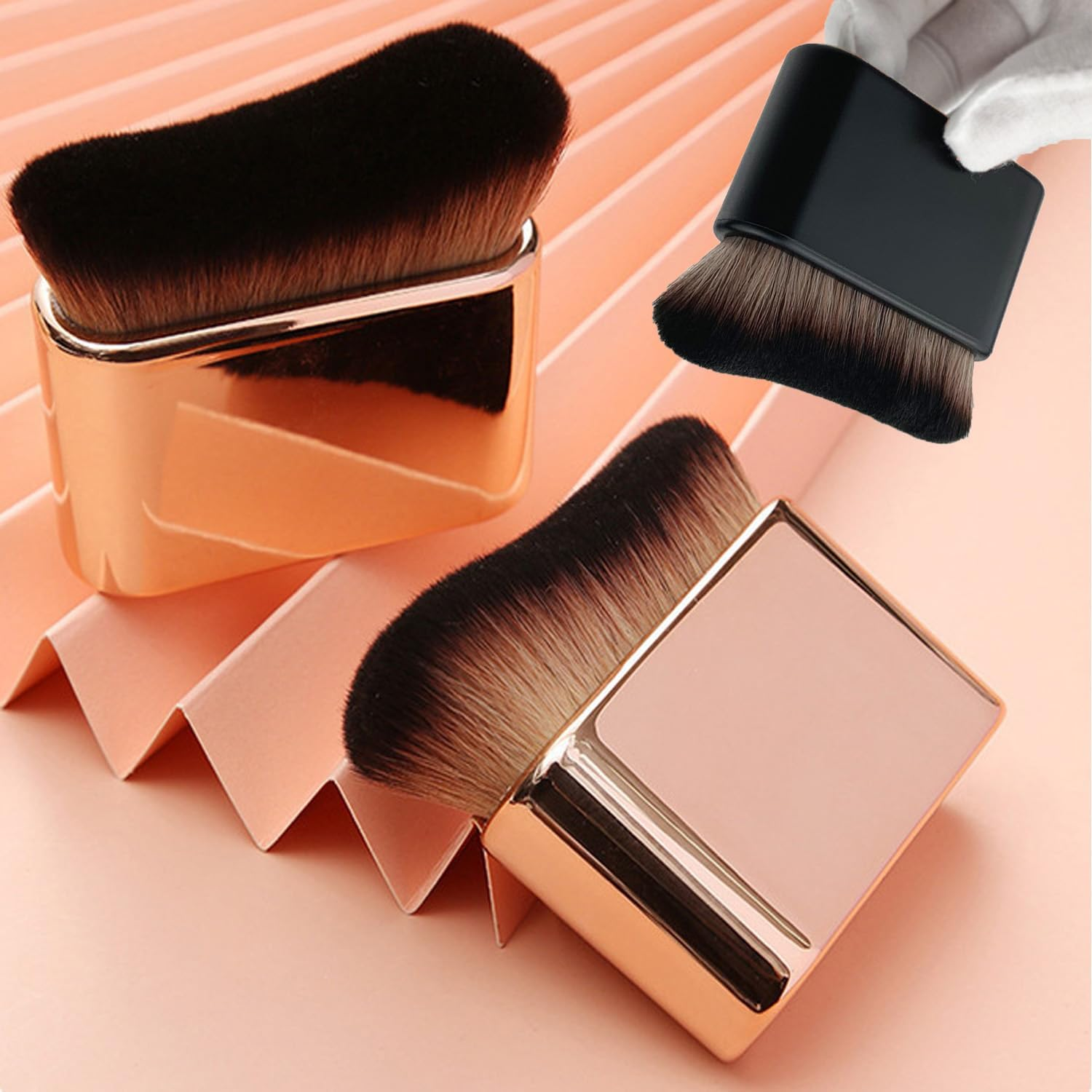 2 Body Brushes,Powder Brushes,Large Makeup Brushes Suitable for Fake Tan,Foundation,Blush,Bronzer,Sunscreen,And Tanning Applicators,Suitable for Face and Body（Black,Rose Gold) image number 5