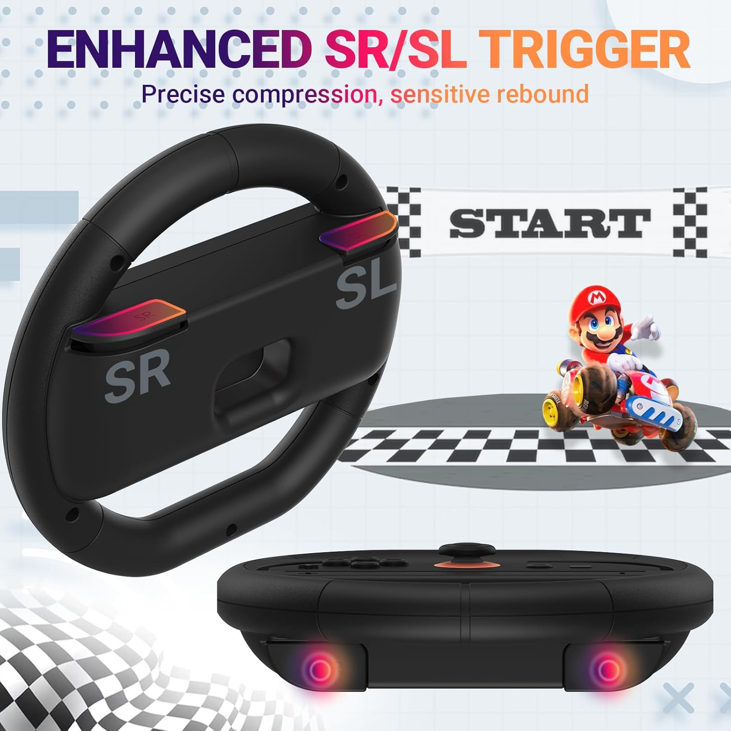 JOWILIN Switch Steering Wheel for Nintenedo Switch 2 (2025), 2 Pack Racing Steering Wheel for Mario Kart World 9/8, Mario Kart Steering Wheel Grip for Switch2 Joy-Con Accessories Kit image number 5