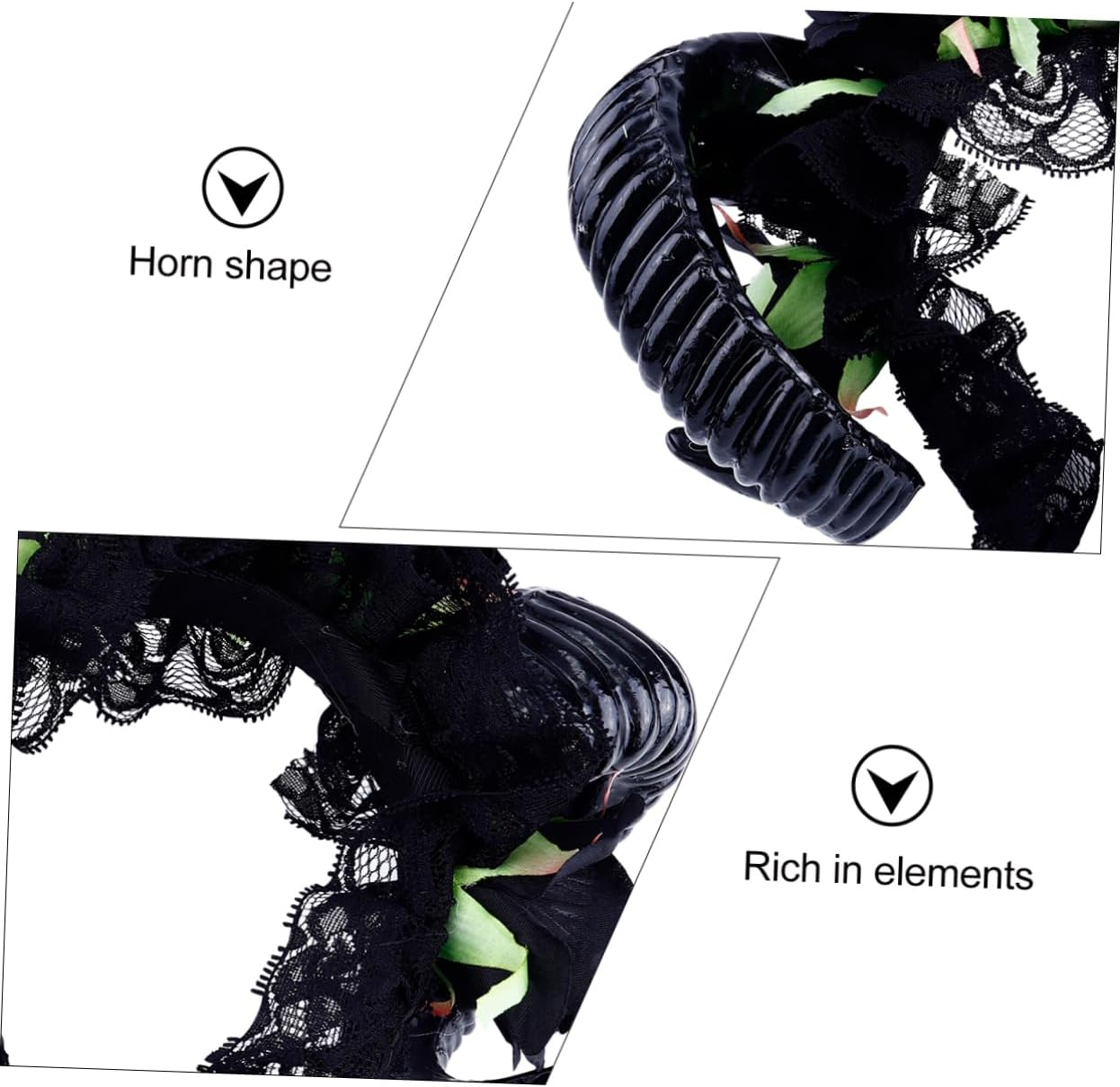 FRCOLOR Black Rose Headband Halloween Hair Band Simulation Horns Gothic Headband Hair Accessories for Vampire Demon Costume Party