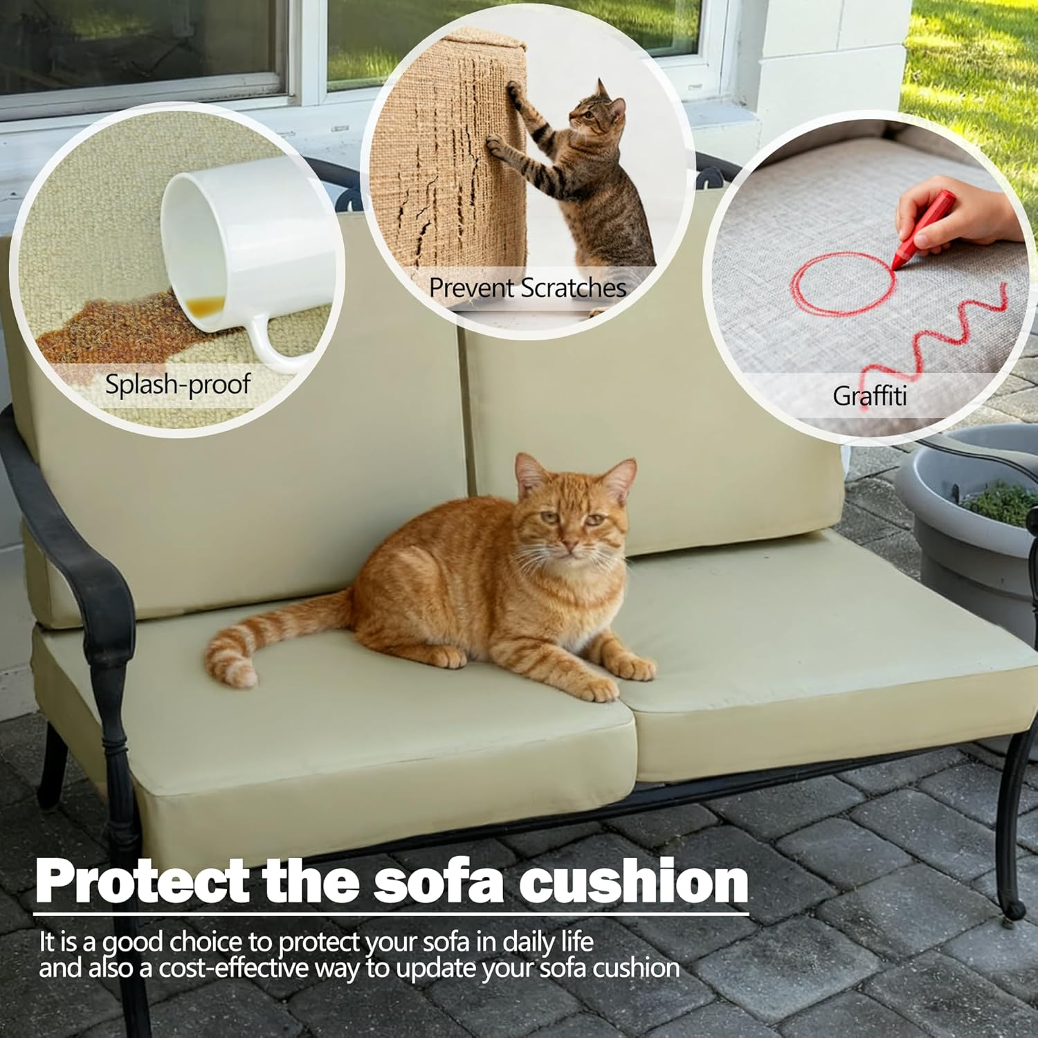 Sqodok Patio Cushion Covers 24X22 Inch, 4Pack Replacement Cushion Covers, Waterproof Outdoor Cushion Slicovers Sectional Cushions Cover for Sofa Chair, Tan image number 7