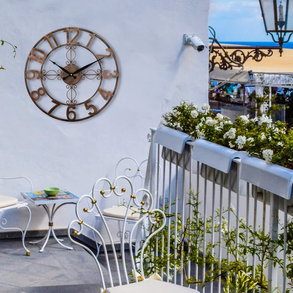 Eyotto 18-Inch Oversized Indoor Outdoor Garden Waterproof Wall Clock, Large Arabic Numerals Analogue Open Face Decorative Metal Wall Clock, Silent Battery Operated Clock for Living Room, Patio, Fence image number 4