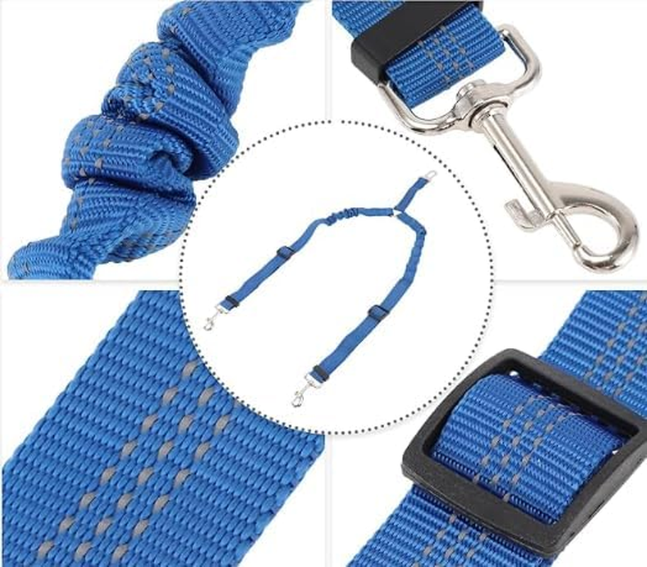 Double Dog Cat Seat Belts, Car Headrest Restraint Adjustable Travel Leash,Safety Elastic Leads Splitter Connect Vehicle Seatbelt Harness for 2 Dogs (Blue) - Black image number 4