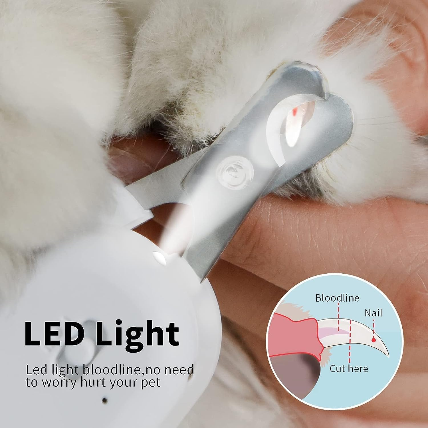 Pet Nail Clipper with LED Light, Cat Claw Trimmer with Ultra Bright LED Light for Nail Bloodline to Avoid over Cutting, Sharp Angled Blade Grooming Tool for Dog Cat Rabbit Small Animals