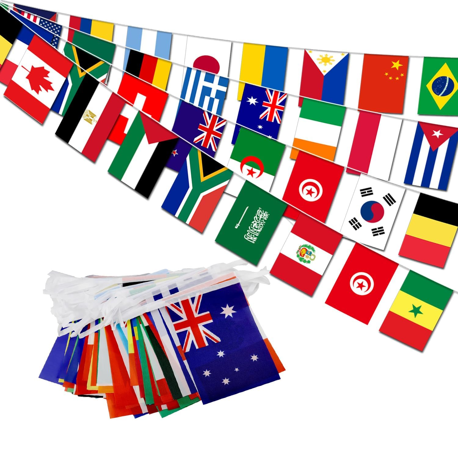 Premium Quality 200 Countries String Flag, Washable, 200Pcs 58M, Does' T Fade, International Flags, World Flag Banner Decorations for School, Garden, Sports Game Events, Grand Opening, Classroom, Party, 14 &times; 21Cm image number 2