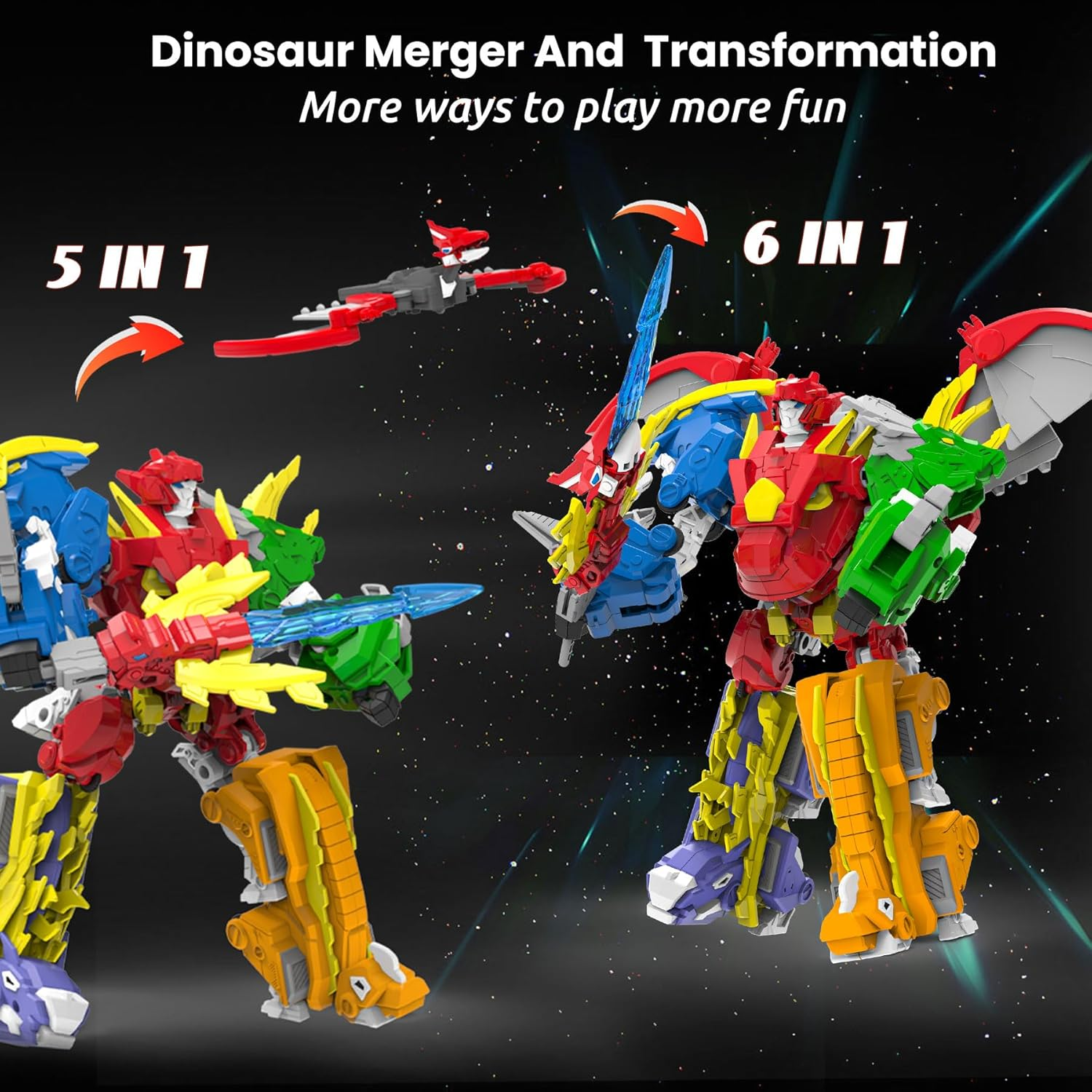 Wenbeier Dinosaur Turn into Robot Toys/6 in 1 Action Figures Take Apart Dinosaur Toys for Boys & Girls Ages 6-12 image number 1