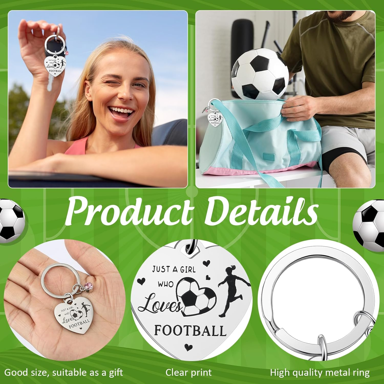 Xuniea 2 Pcs Football Gifts for Women Include Football Makeup Bag and Keyring Soccer Gifts Stuff for Birthday Christmas Party image number 2