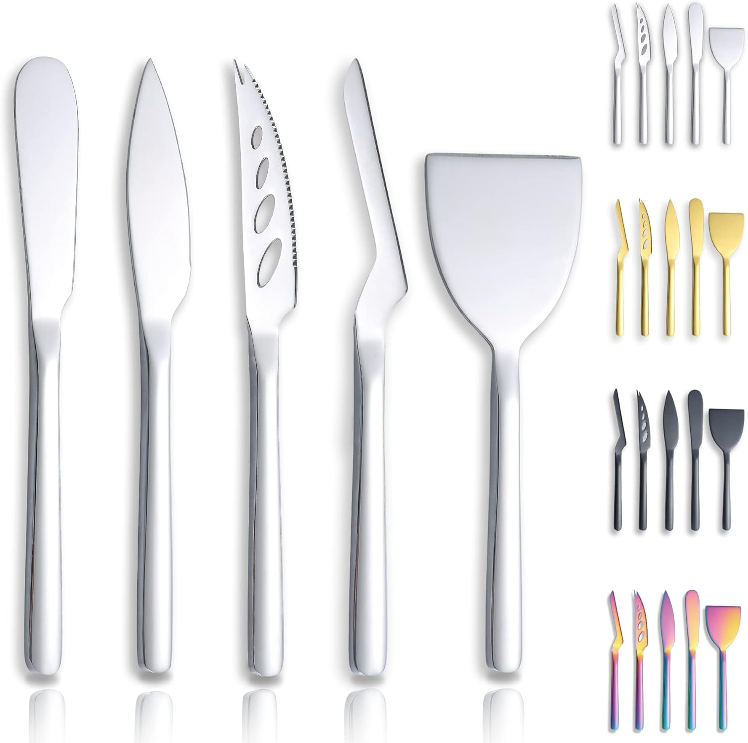 Berglander 5-Piece Cheese Knife Set, Suitable for All Cheeses, Stainless Steel Cheese Knives, Ergonomic Design, Suitable for Cutting Butter (Gold)