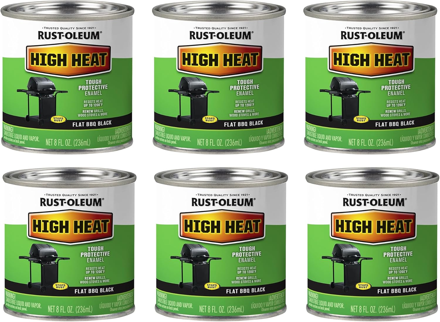 Rust-Oleum High Heat Brush on Black 236Ml &ndash; up to 538&deg;C Heat Resistance, Colour and Finish Retention for Bbqs, Stoves &ndash; Indoor/Outdoor, Rust Protection, Durable Satin Finish, Quick Drying (Pack of 2)