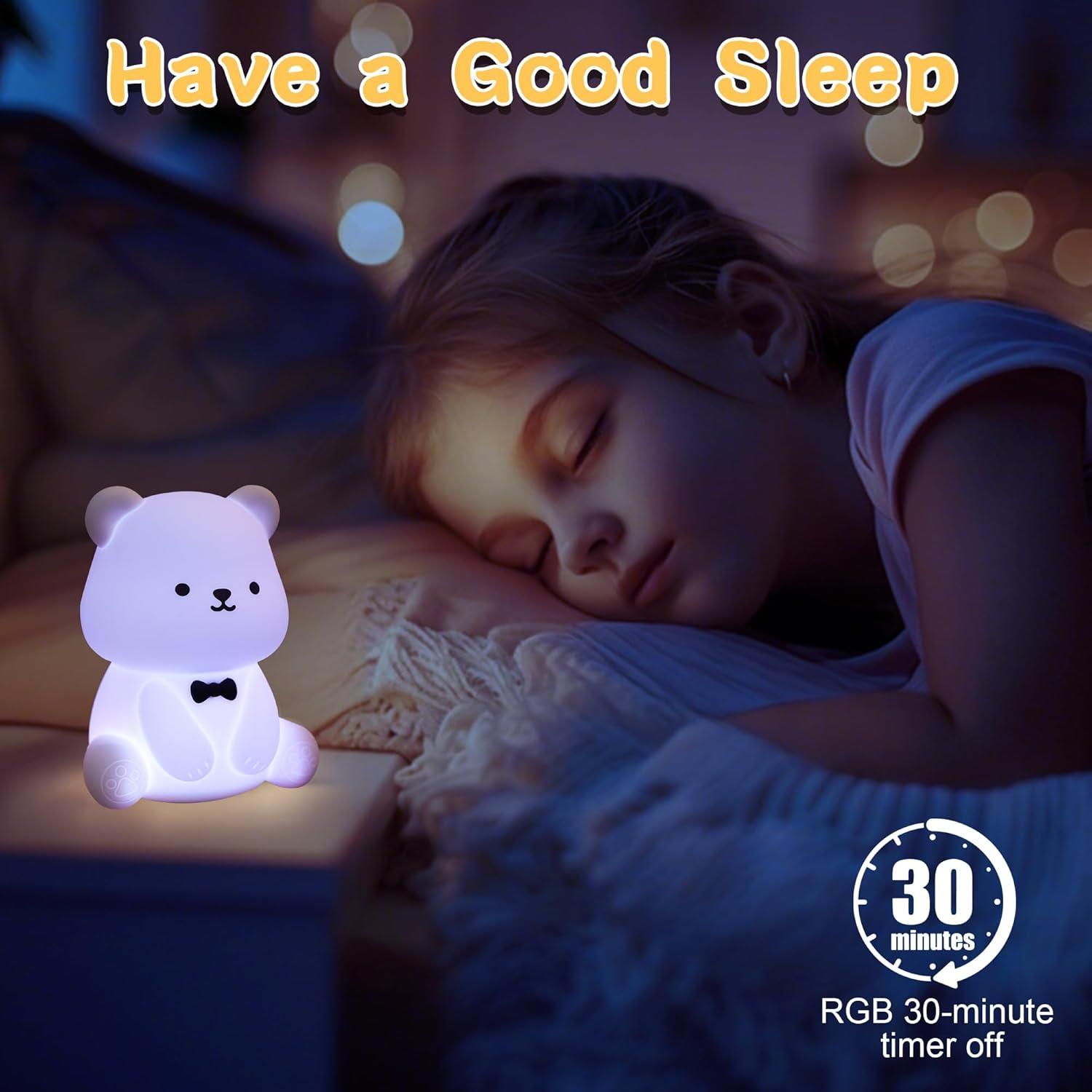 Yuandian Night Light, Silicone Nightlights (Style White Teddy Bear) image number 6