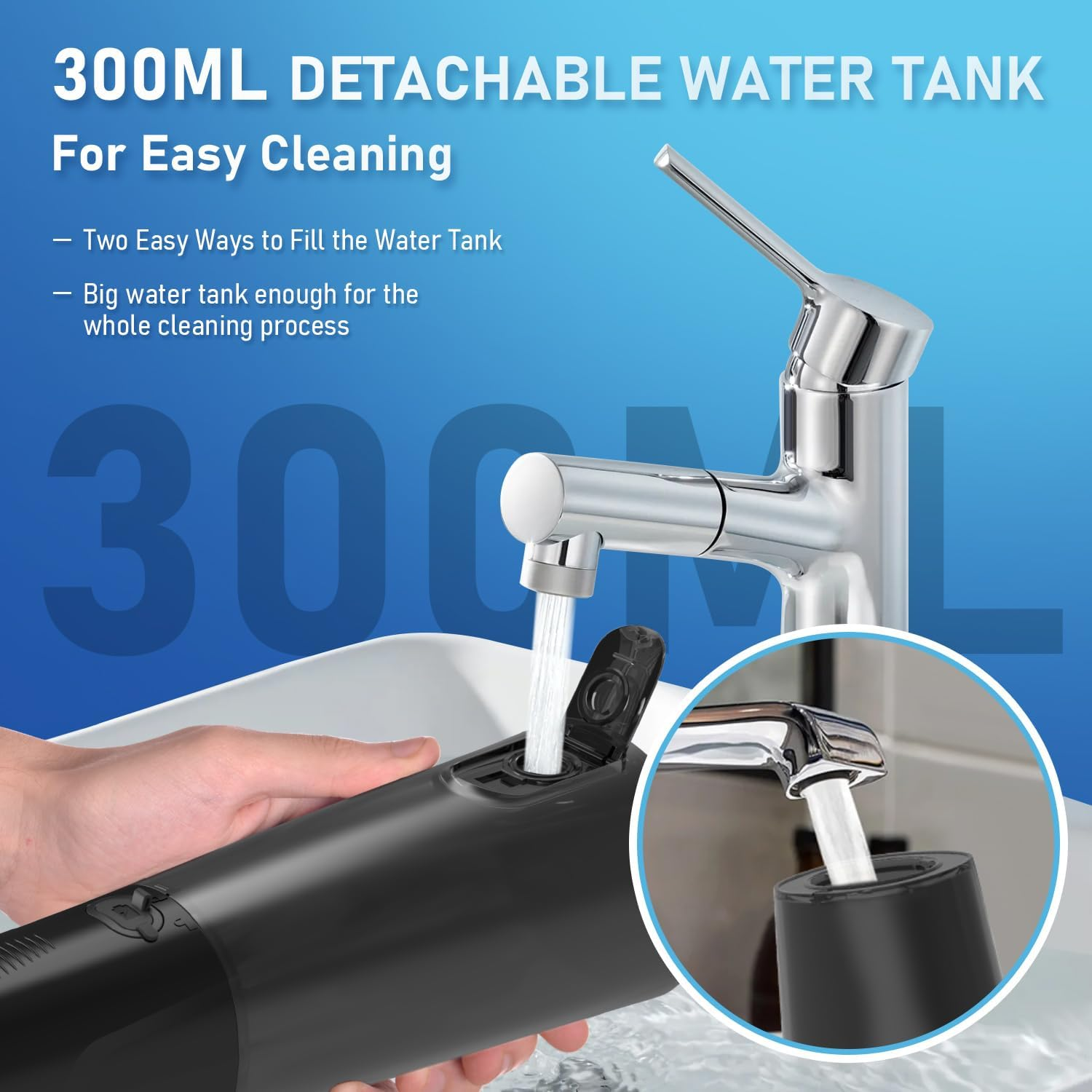 Water Flosser, Vimmk Cordless Oral Irrigator for Teeth, Gum, Braces Deep Cleaning, 8 Tips, 5 Modes, 300ML Rechargeable Water Dental Flosser, IPX7 Waterproof, Portable Design for Home Travel (Black) image number 3