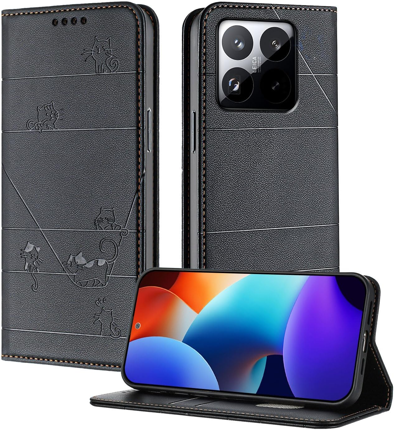 XINYEXIN Case for Xiaomi 15T 5G, PU Leather Mobile Phone Case with RFID Protection, Card Slots, Magnetic Flip Case with Stand, All-Round Protection - Black image number 2