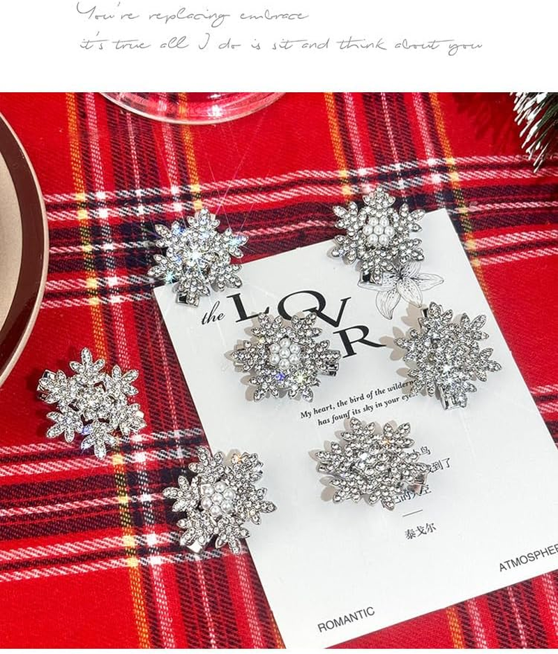 Fdsmall Snowflake Hair Clips Sparkly Rhinestone Snowflake Hair Clips Hair Clips Xmas Holiday Party Hair Pin Hair Clips Hair Accessories for Women (02) image number 2