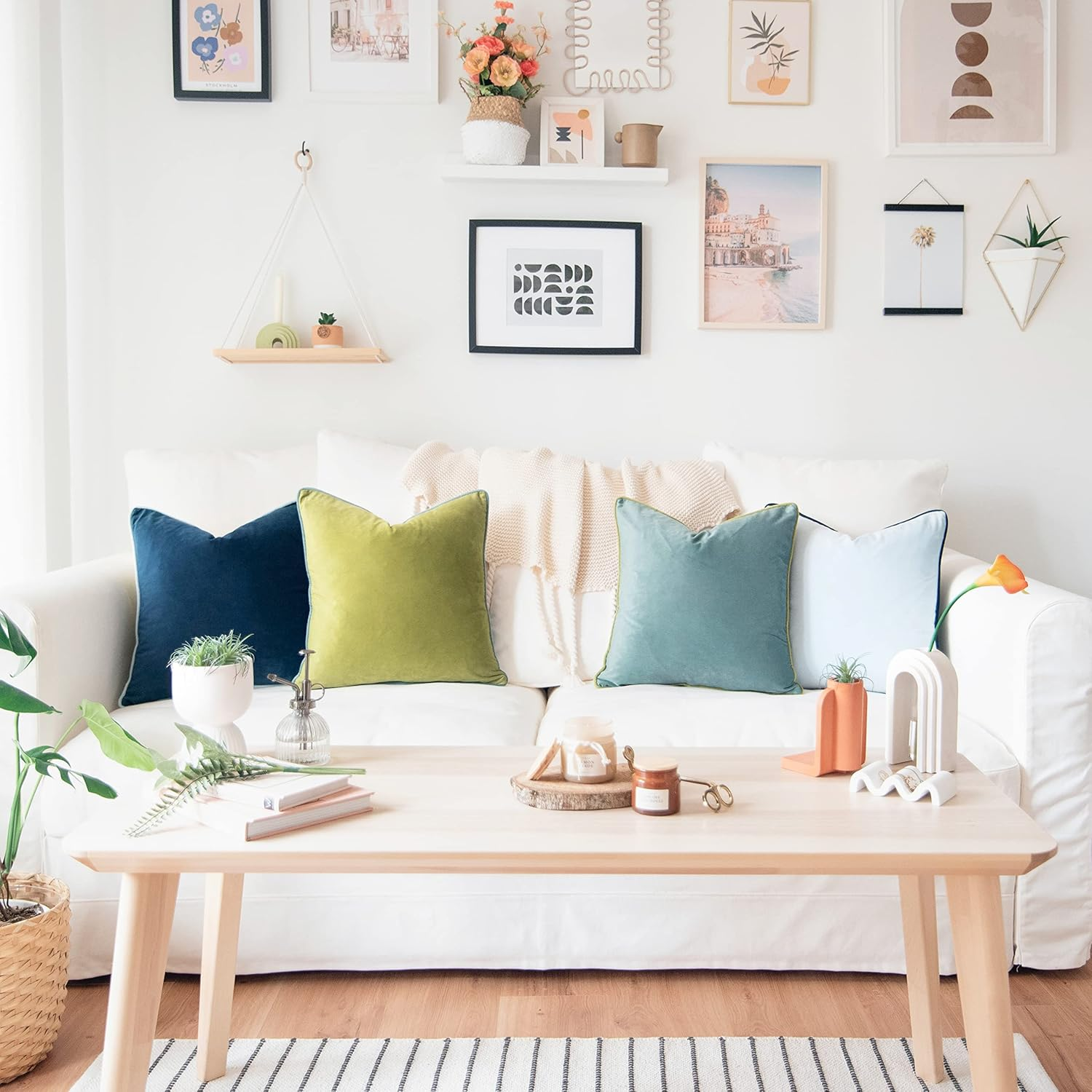 MONDAY MOOSE Decorative Throw Pillow Covers Cushion Cases, Set of 4 Soft Velvet Modern Double-Sided Designs, Mix and Match for Home Decor, Pillow Inserts Not Included (18X18 Inch, Green/Blue) image number 2