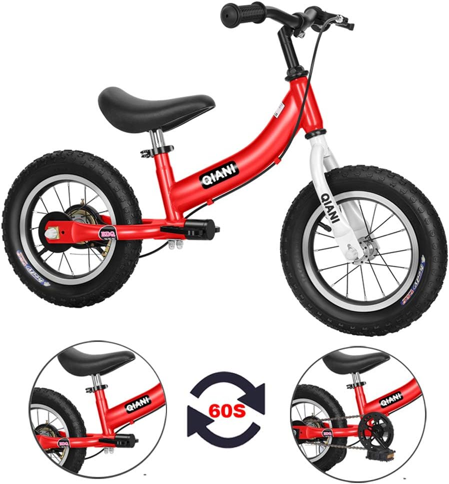 Qiani Balance Bike 2 in 1 for Toddlers,Kids 2-7 Years Old,Balance to Pedals Bike,12 14 16 Inch,With Removable Pedals,Training Wheels,Adjustable Seat,Brake,Red Blue Pink image number 1